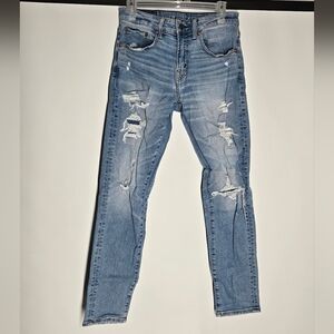 American Eagle Outfitters Distressed Blue Straight Jeans